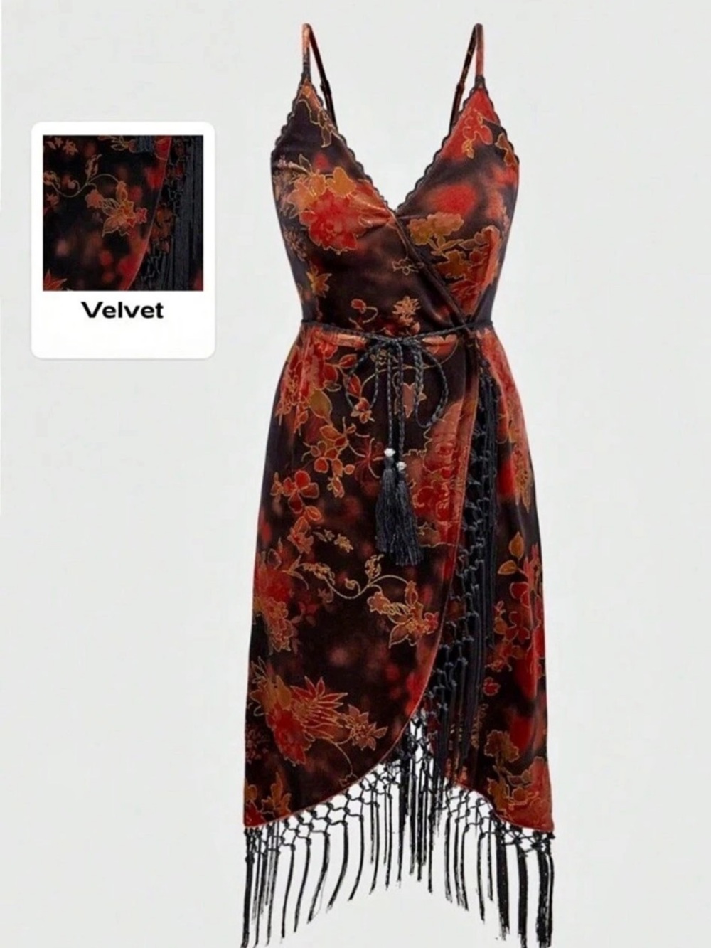 NWT Floral Velvet Midi Dress (Black & Red)